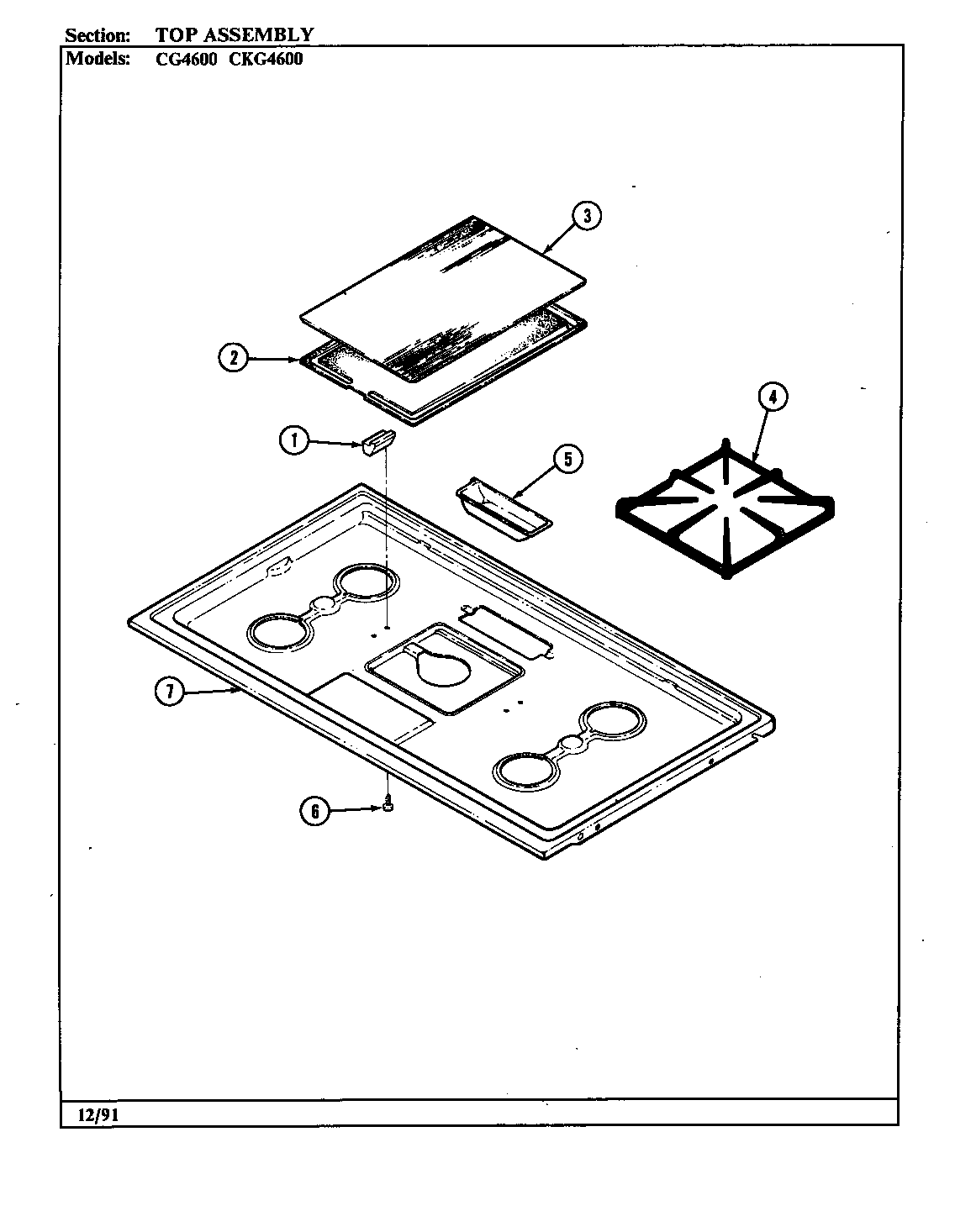 Hardwick CG4622MA539RG top assembly diagram