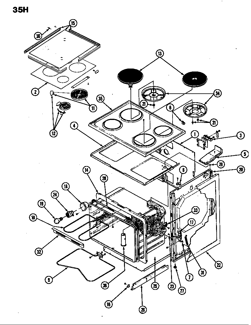 Magic Chef B35HN-3EX-ON body parts diagram