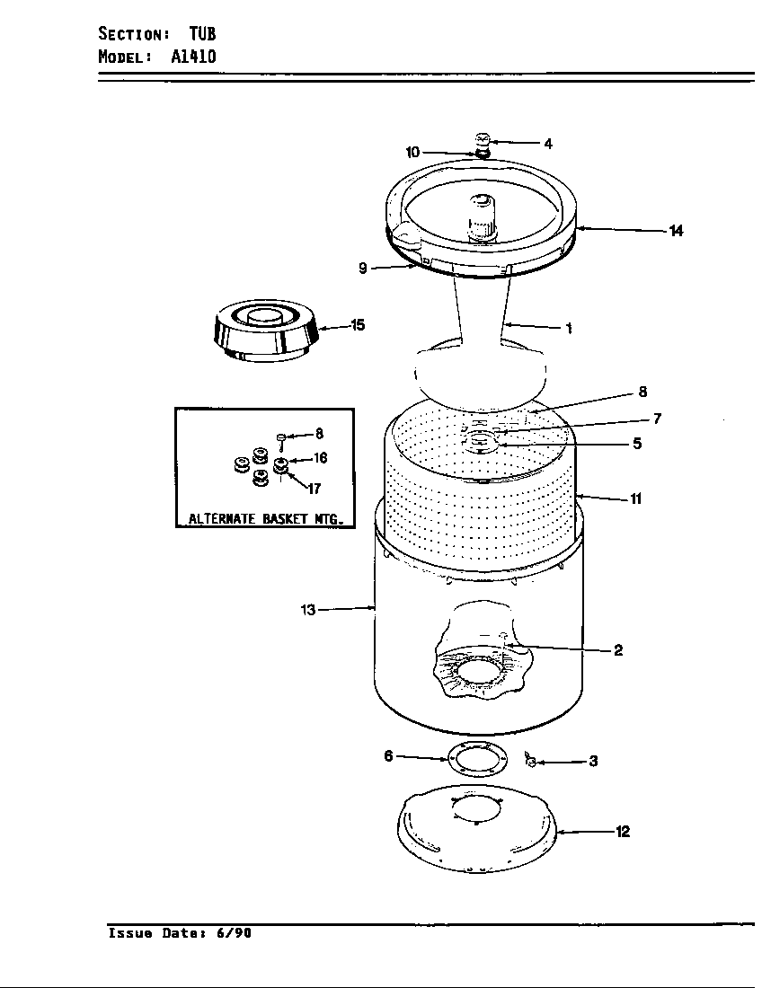 Maytag A1410B tub (orig. - rev. d) (a1410) diagram