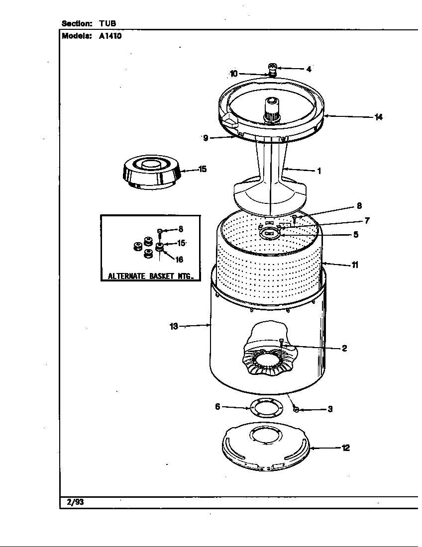 Maytag A1410B tub (rev. e) (a1410) diagram