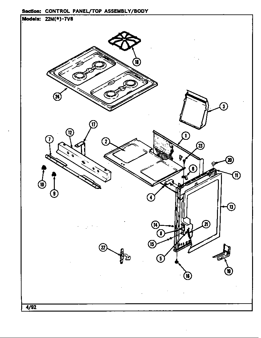 Magic Chef 22MW-7KLXV8 control panel/top assembly/body-lower diagram