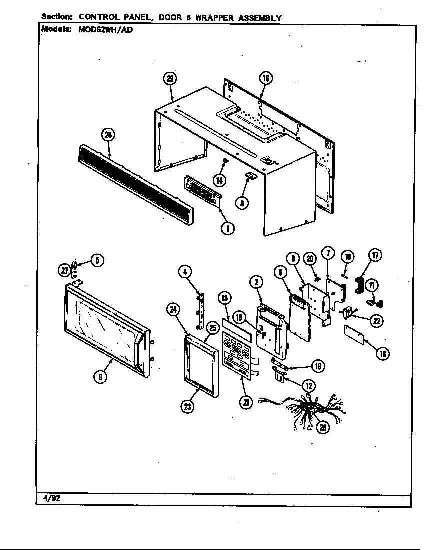 Magic Chef 22MW-7KLXV8 control panel/door/wrapper (mod62) diagram