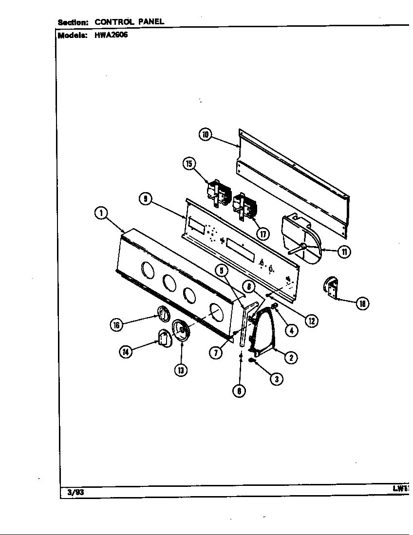 Maytag HWA2606W control panel diagram