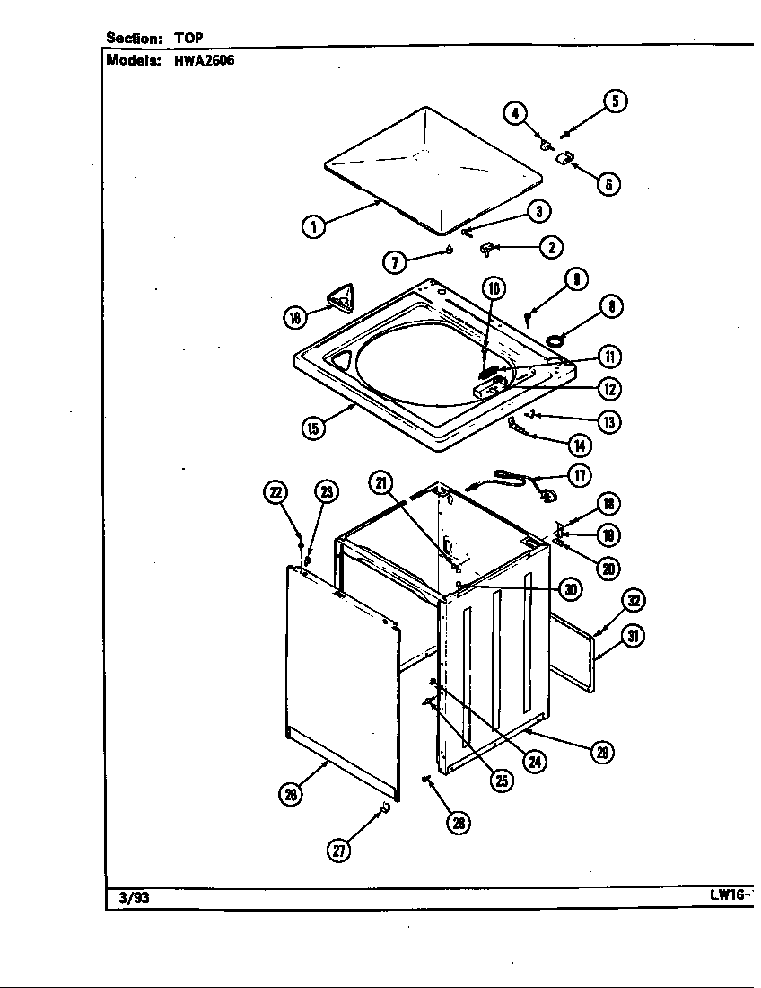 Maytag HWA2606W top diagram