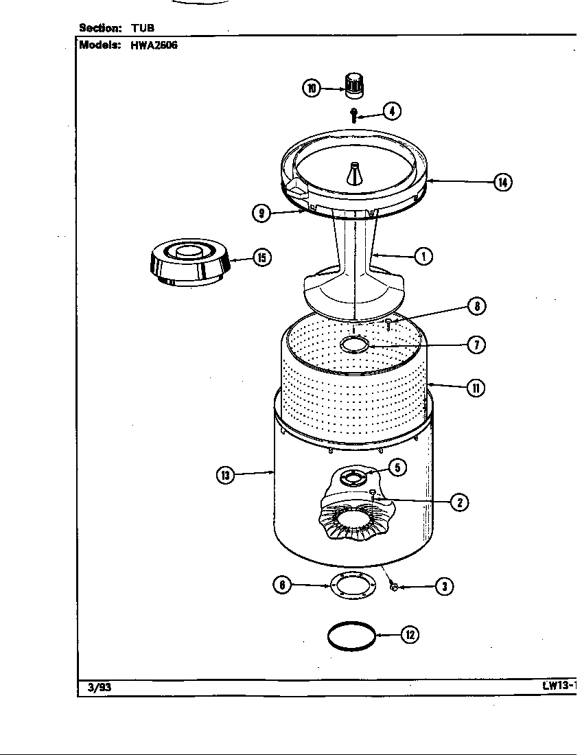 Maytag HWA2606W tub diagram