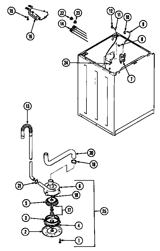Maytag HWA2000AW motor & pump diagram