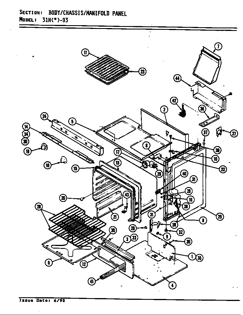 Magic Chef 31HA-93KX-ON control panel/body/oven diagram