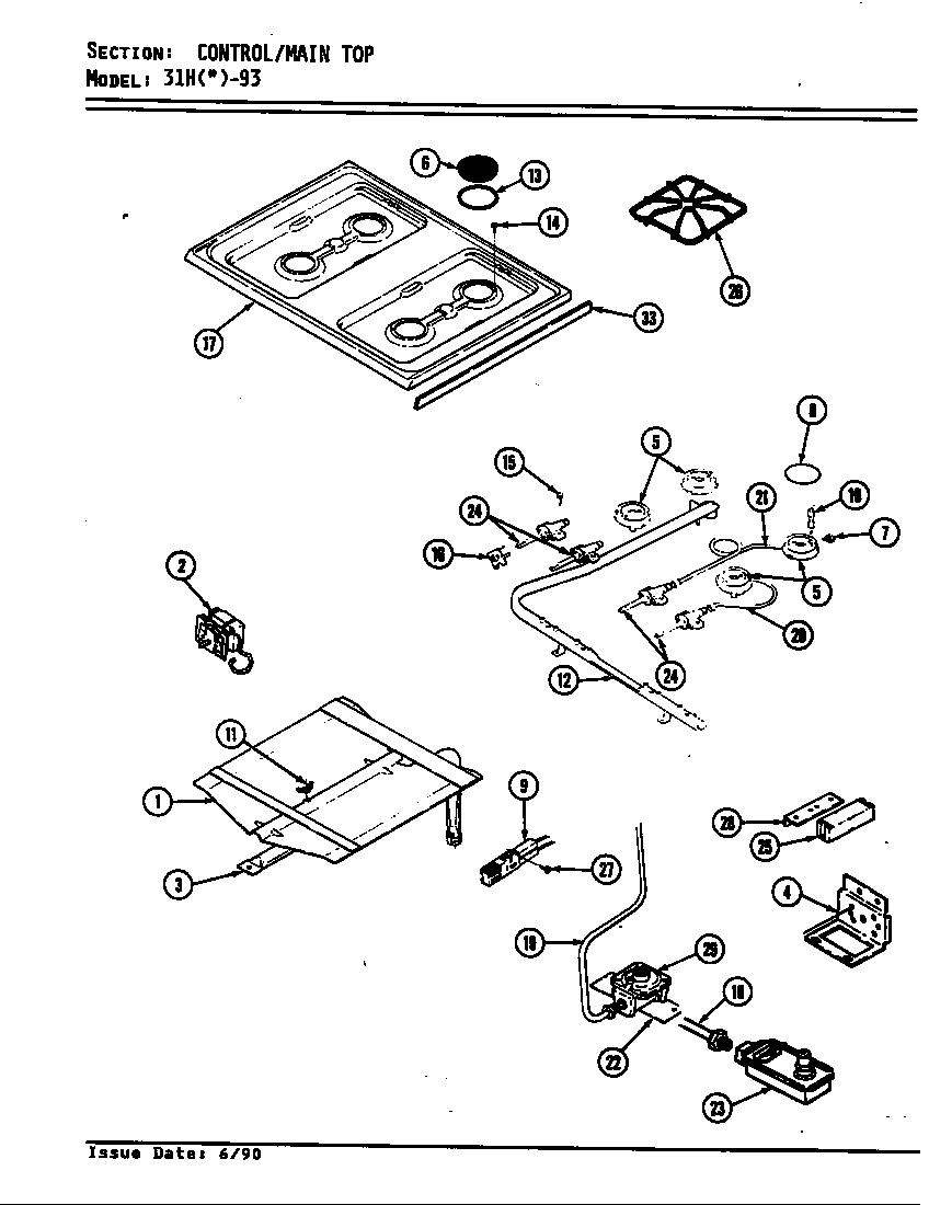Magic Chef 31HA-93KX-ON top assy./control system diagram
