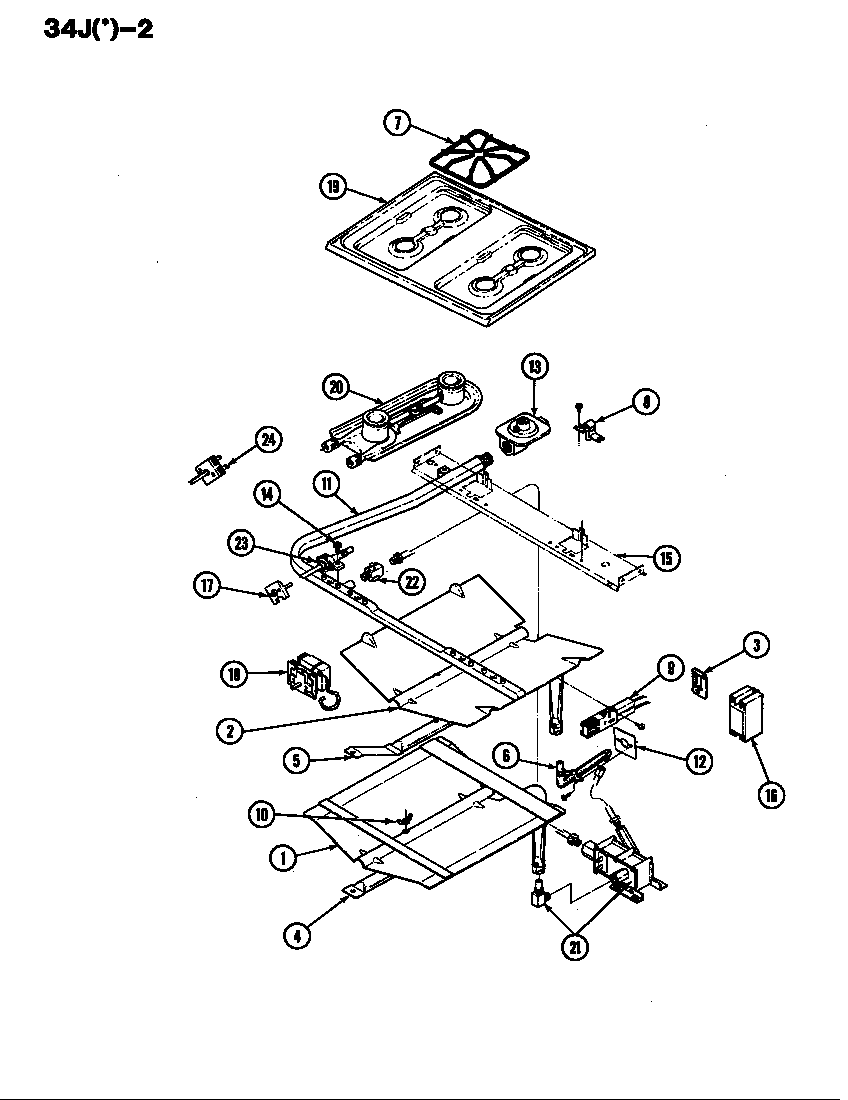 Magic Chef 34JN-2CKW top assy./control system diagram