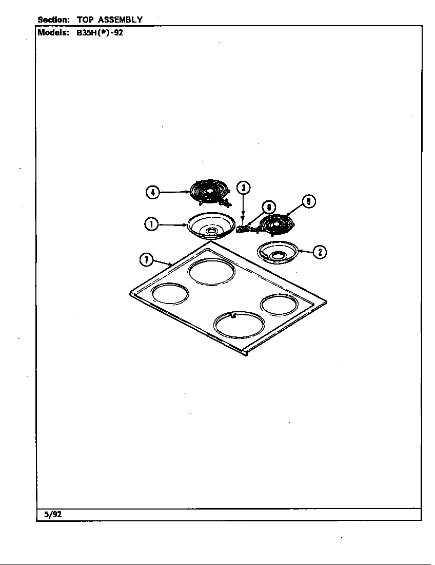 Magic Chef B35HA-92X-ON top assy. diagram