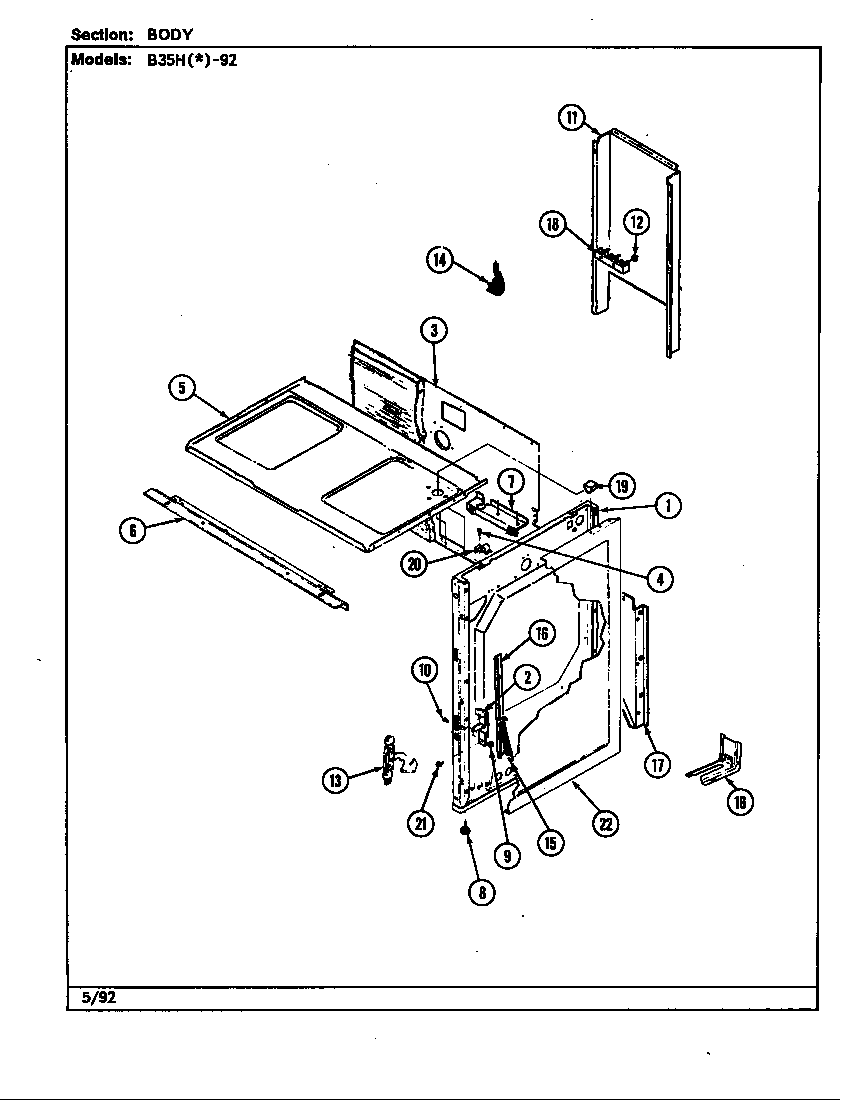 Magic Chef B35HA-92X-ON body diagram