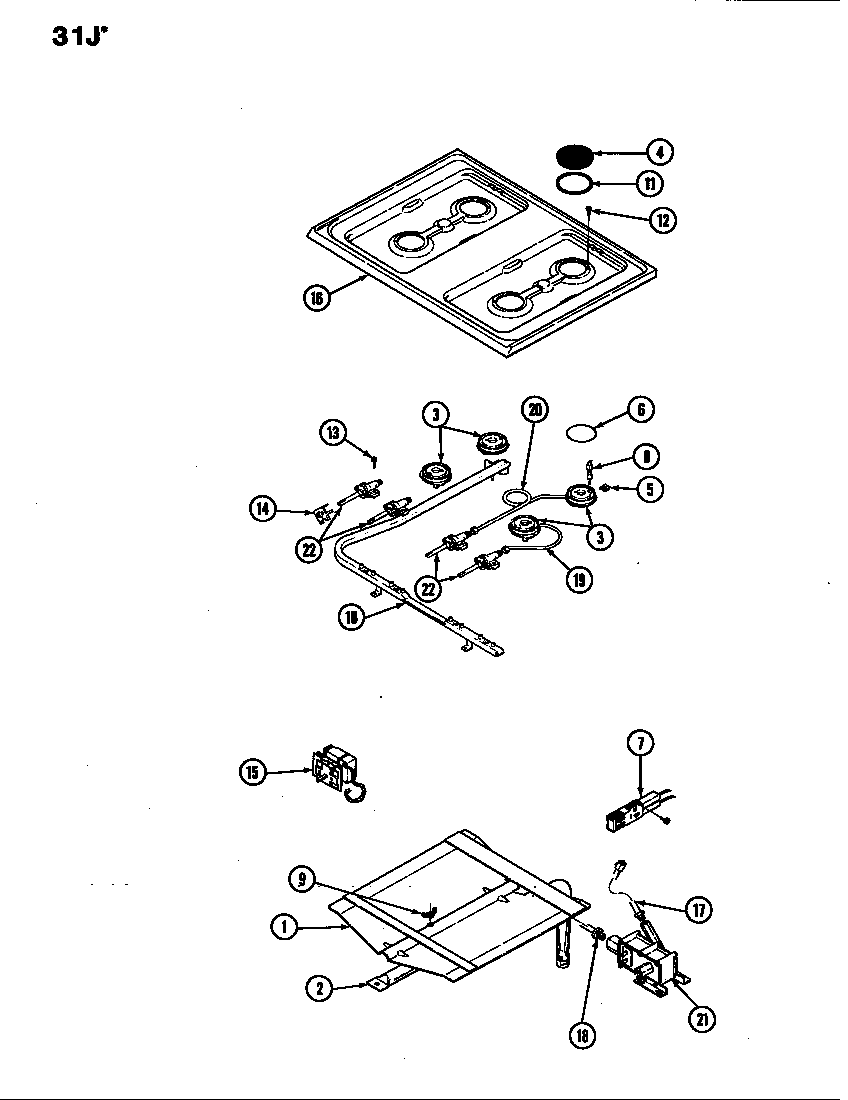 Magic Chef 31JN-3KLX top assy./control system diagram