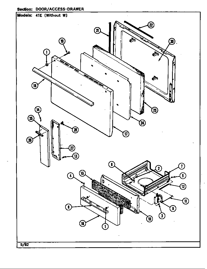 Magic Chef 41EA-14 door/access drawer diagram