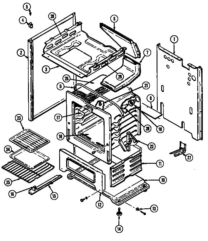 Magic Chef 6257XRS body/oven diagram