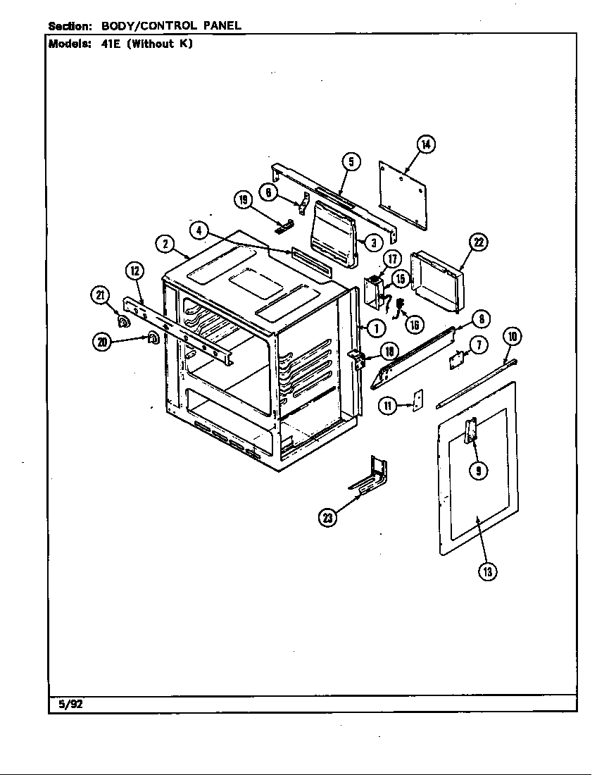 Magic Chef U41EN-2GLNW-19 body/control panel diagram