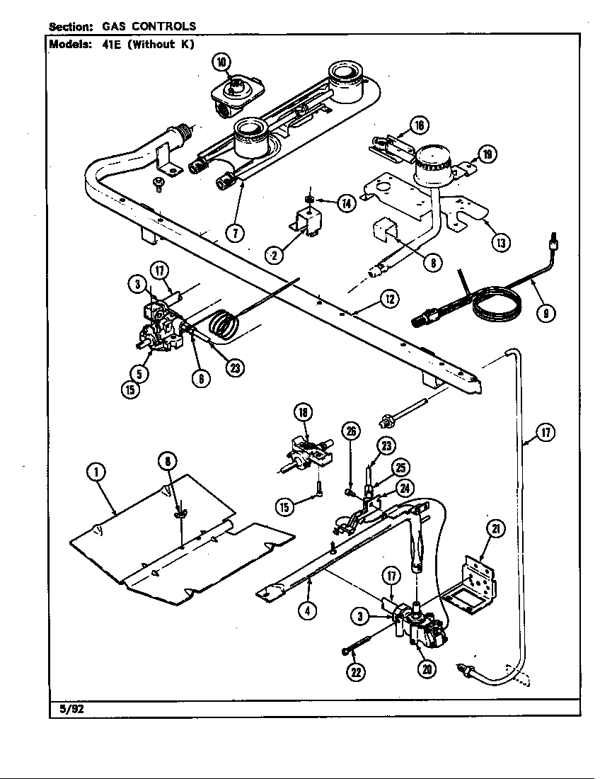Magic Chef U41EN-2GLNW-19 gas controls diagram