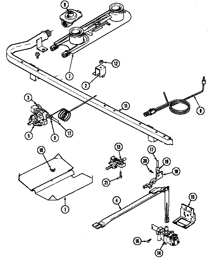 Magic Chef 4100PRA-K gas controls (pilot) (4100pra) (4100prw) diagram