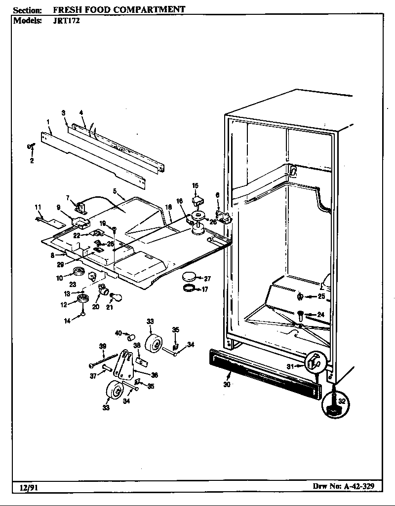 Jenn-Air JRT172R/AJ21B fresh food compartment diagram