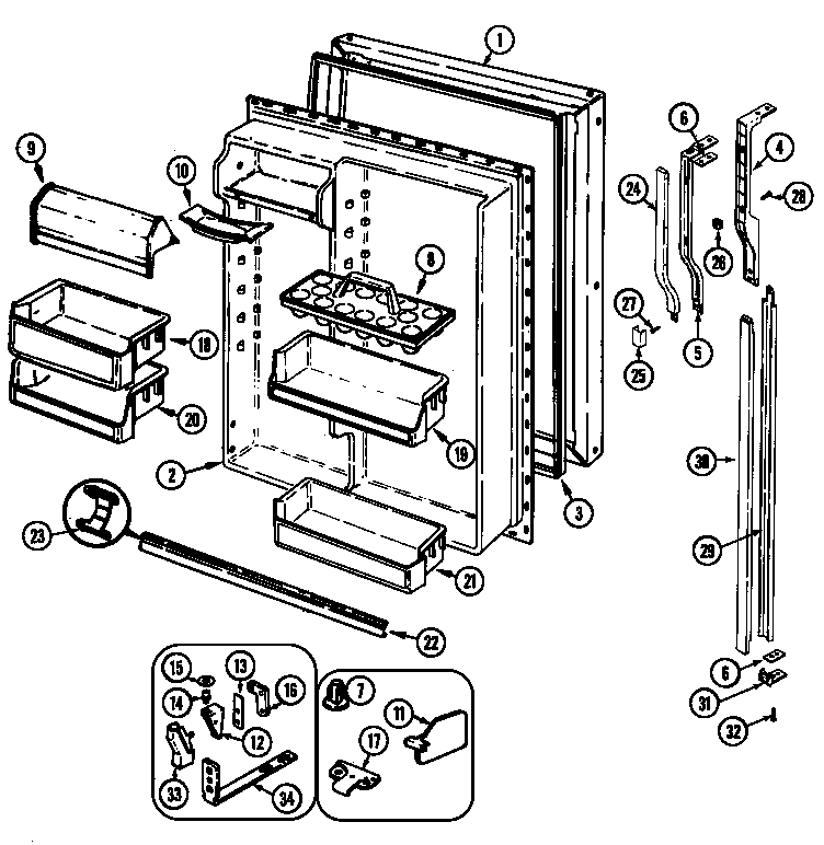 Admiral RTDA238AAE fresh food door diagram