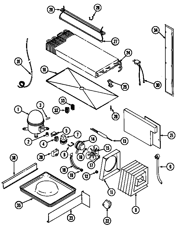 Magic Chef RB151TLA unit compartment & system diagram