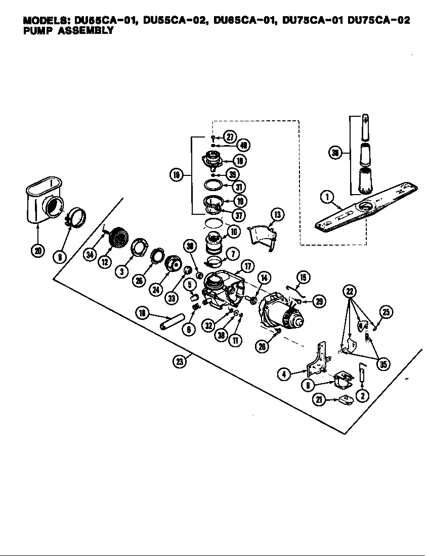 Magic Chef DU65CA-02 pump assembly (du65ca-01) (du65ca-02) diagram