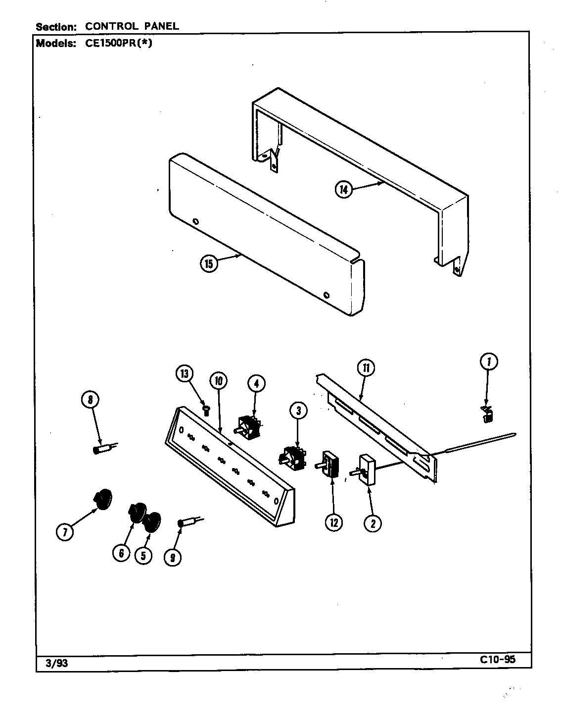 Crosley CE1500PRW control panel diagram