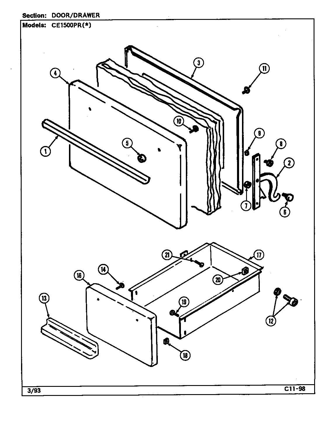 Crosley CE1500PRW door/drawer diagram