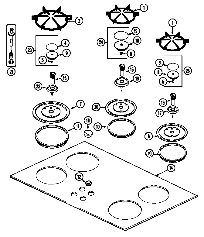 Jenn-Air CCG2420B top assembly diagram