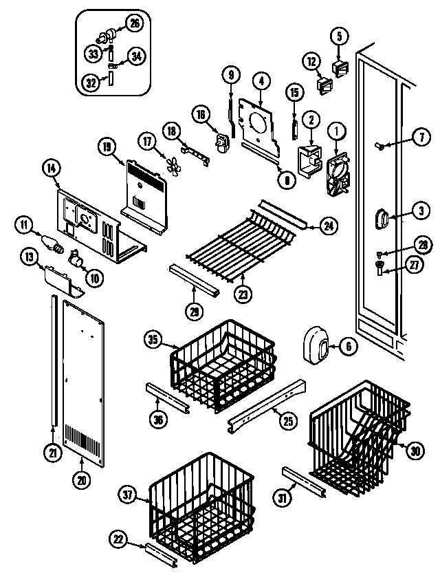 Maytag KGU6651 freezer compartment diagram