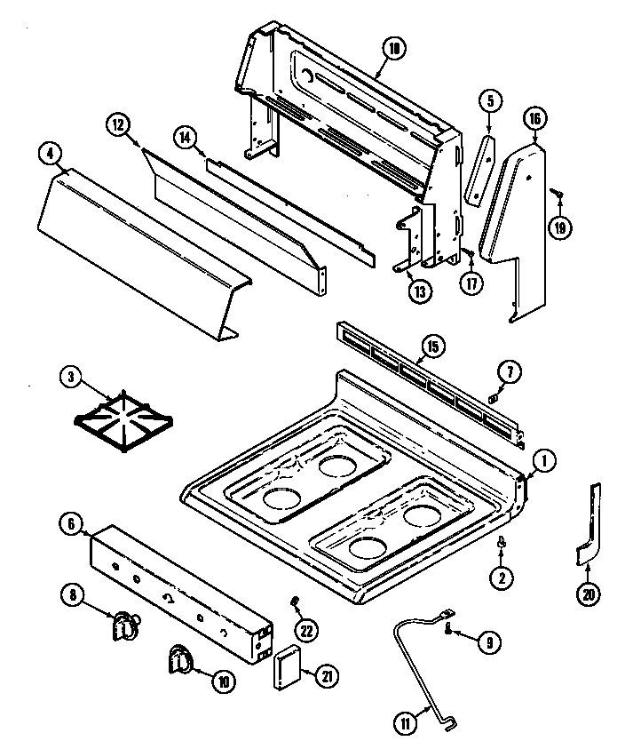Admiral CRGA300AAW top assembly/control panel diagram