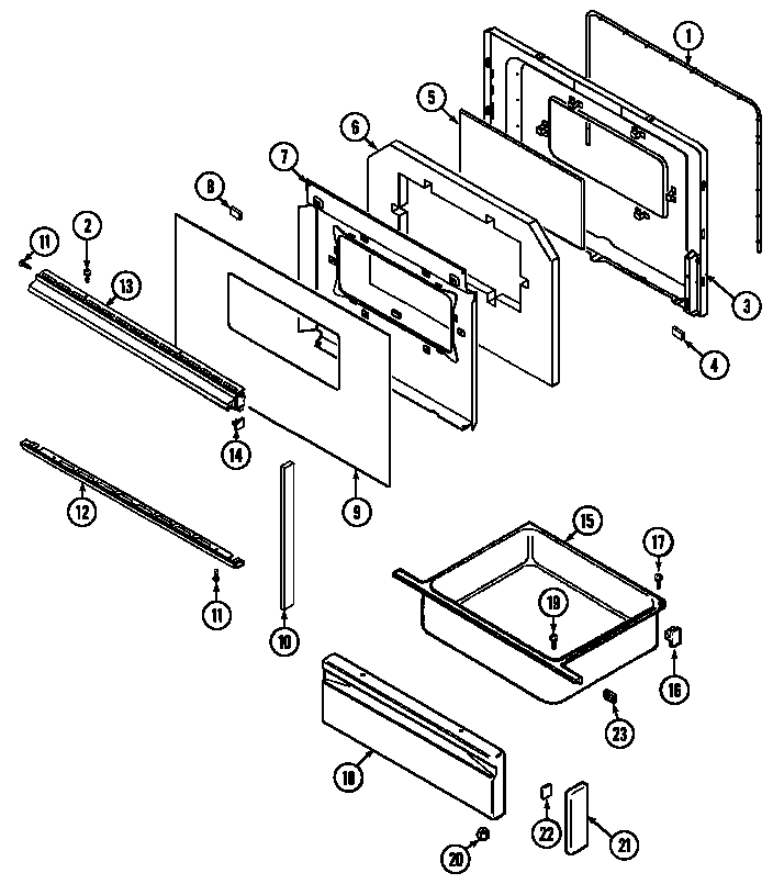 Magic Chef 6651XUS door/drawer (serial prefix 11) diagram