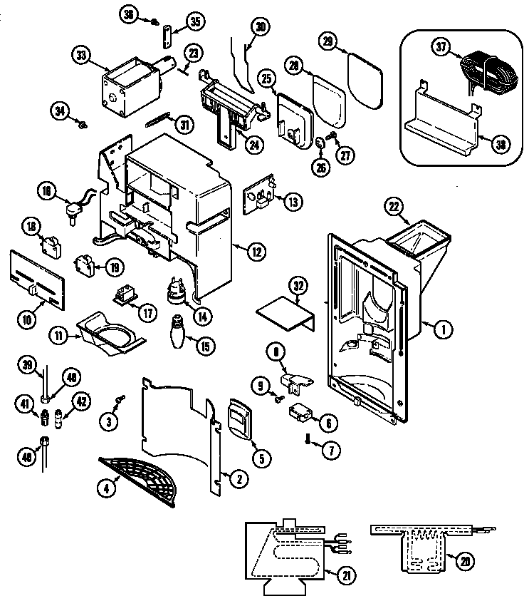 Jenn-Air JRSD2250A ice & water dispenser diagram