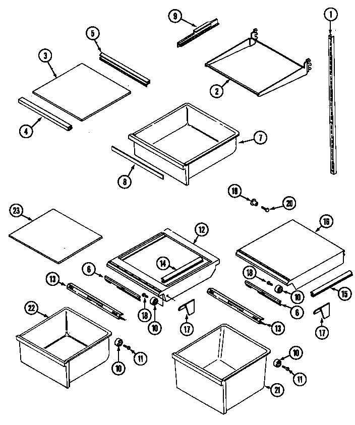 Jenn-Air JRSD2450W shelves & accessories diagram