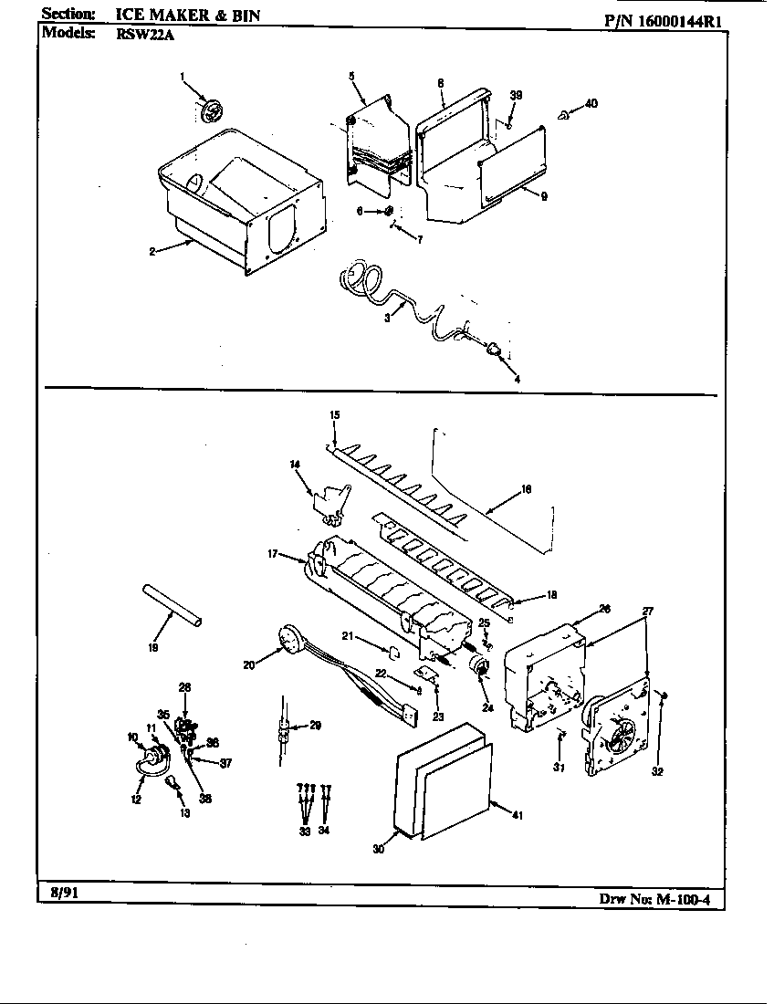 Maytag RSW22A/9M21A ice maker & bin diagram