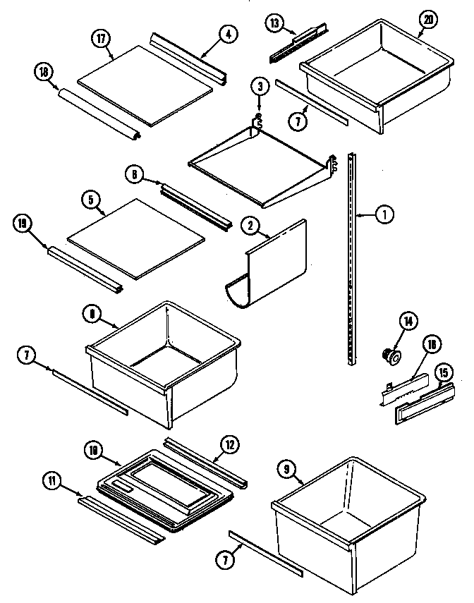 Maytag RST2200FAE shelves & accessories diagram