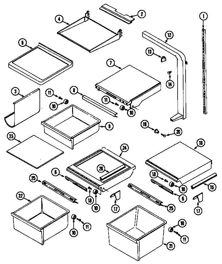 Jenn-Air JRSD229B shelves & accessories diagram