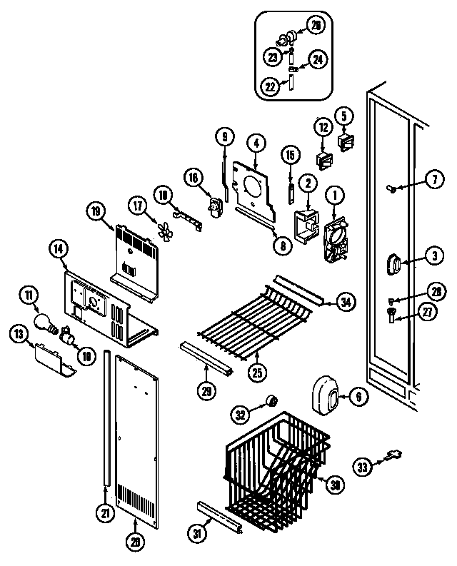 Jenn-Air JRSD229B freezer compartment diagram