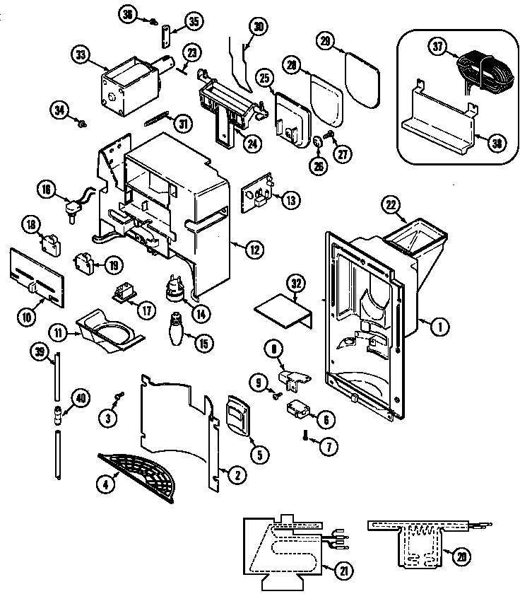 Jenn-Air JRSD229B ice & water dispenser diagram