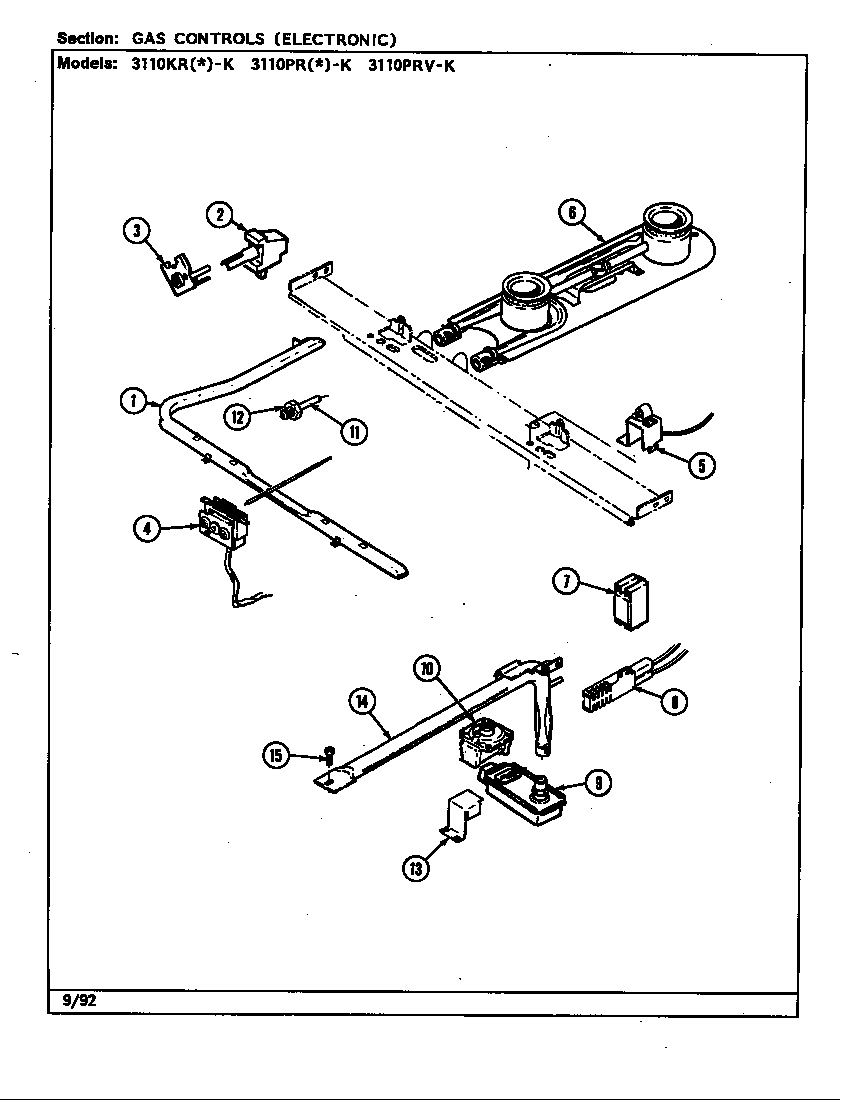 Magic Chef 3110PRV-K gas controls (electronic) diagram