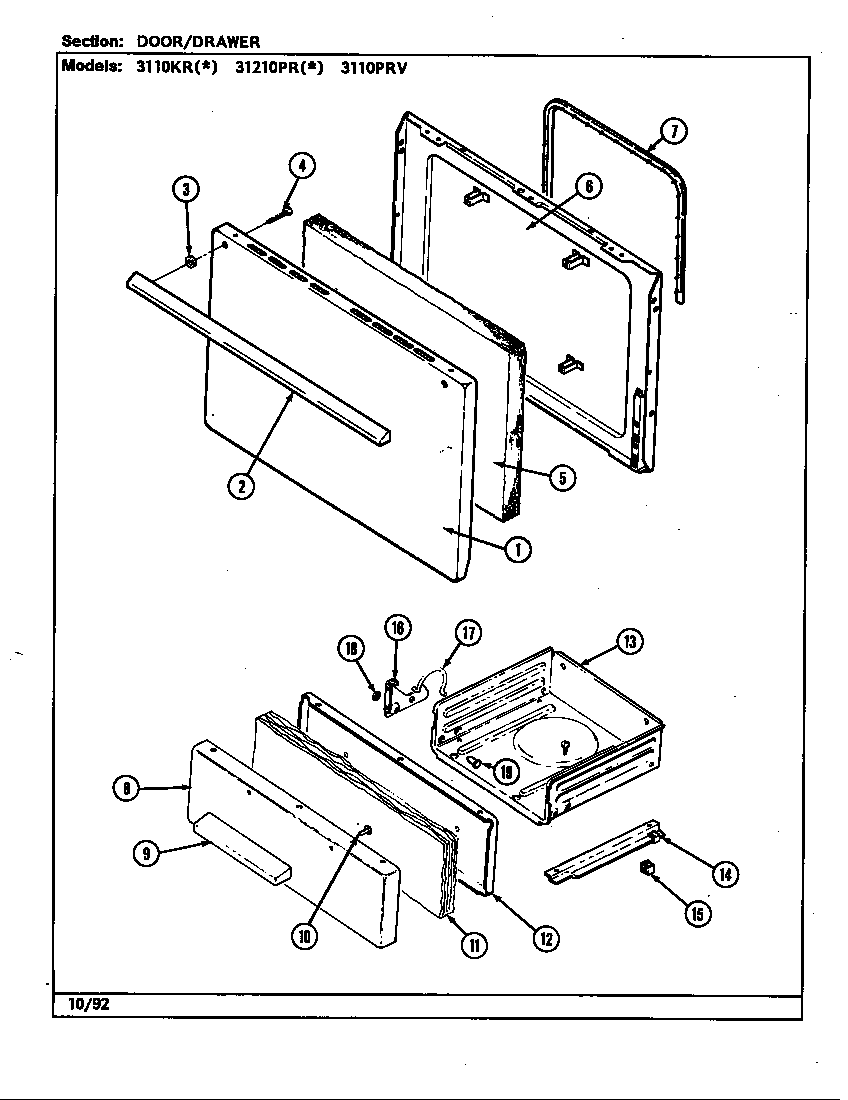Magic Chef 3110PRV-K door/drawer diagram