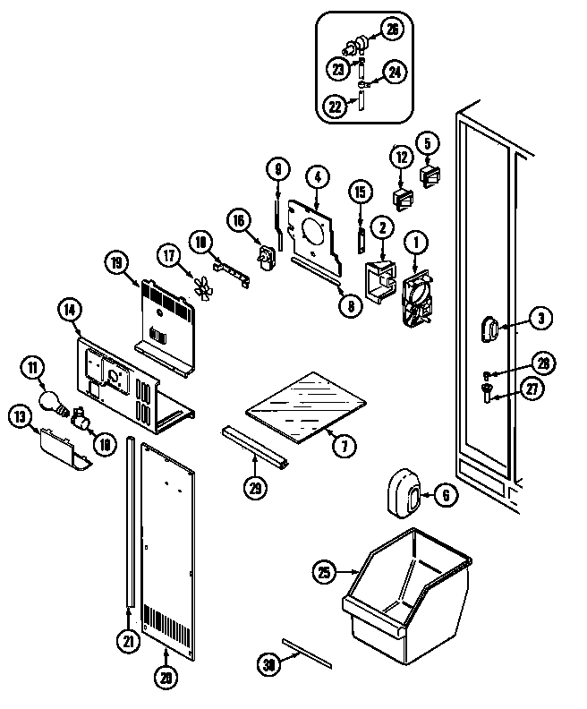 Jenn-Air JRSD2460A freezer compartment diagram