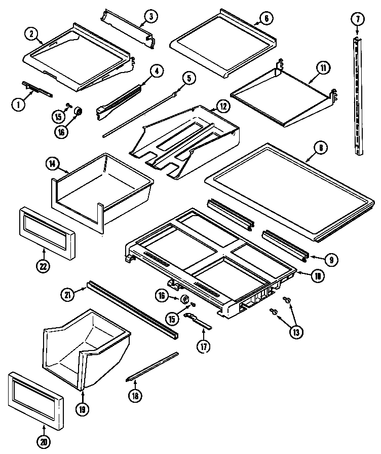Maytag MTB2156AEB shelves & accessories diagram
