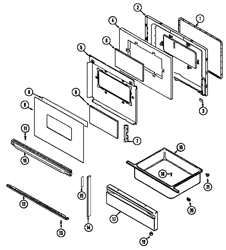 Magic Chef CER3540AAT door/drawer (cer3540aaa) (cer3540aah) (cer3540aal) (cer3540aaw) diagram