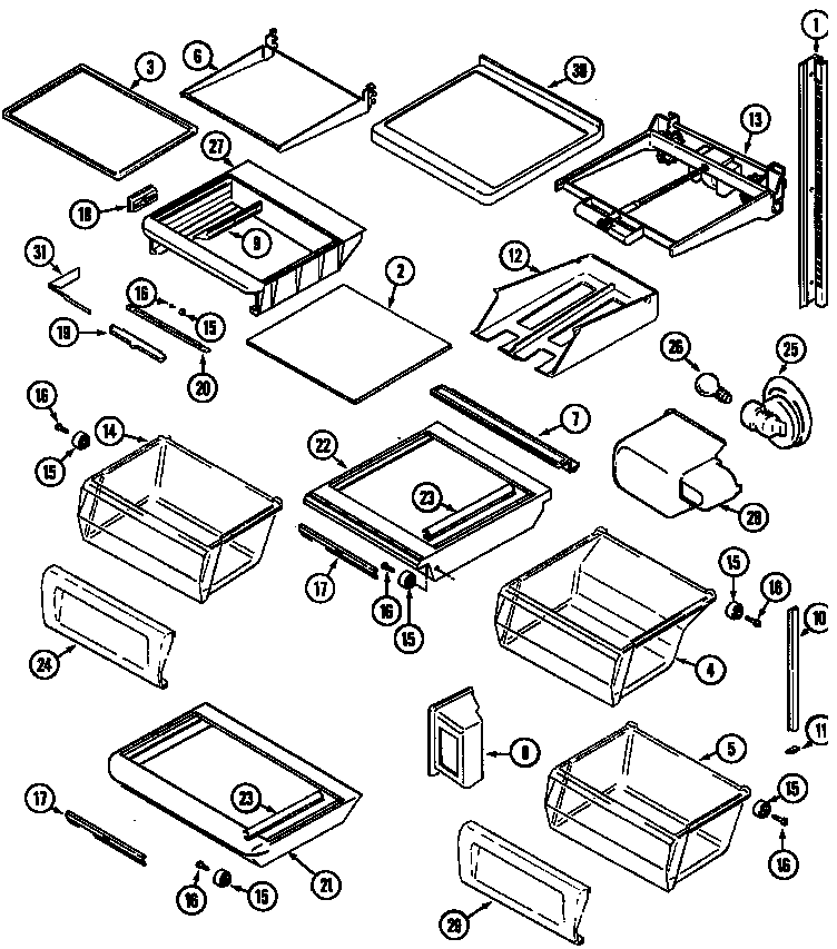 Maytag MSD2356AEA shelves & accessories diagram