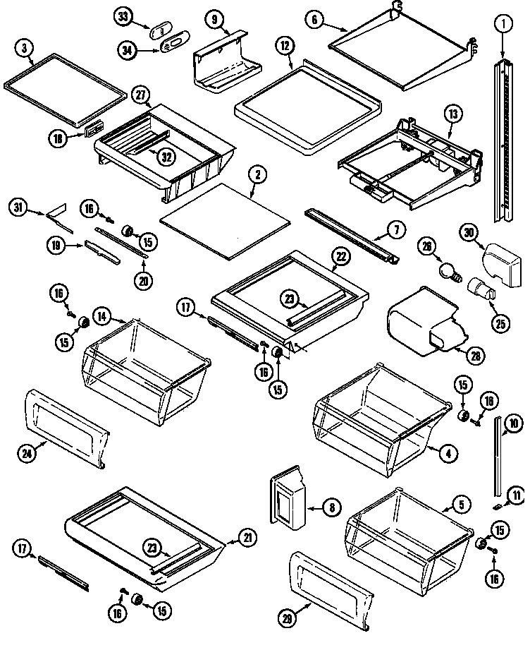 Maytag GC2328PED3 shelves & accessories diagram