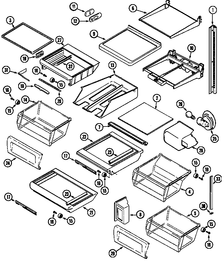Maytag MSD2957AEA shelves & accessories diagram