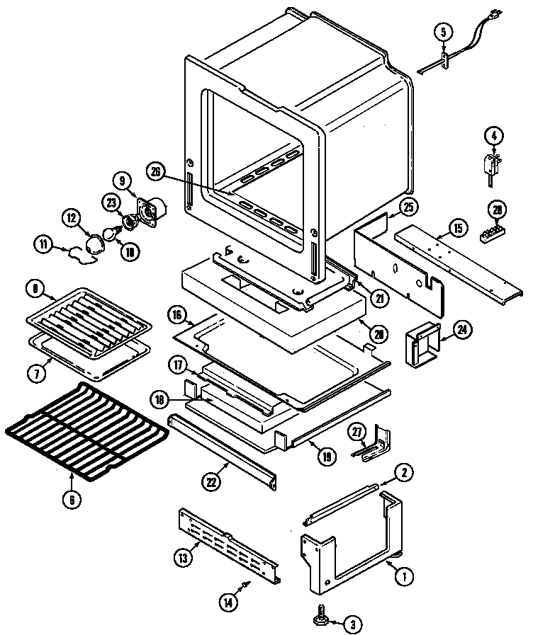 Magic Chef CGR3760BDW oven/base diagram