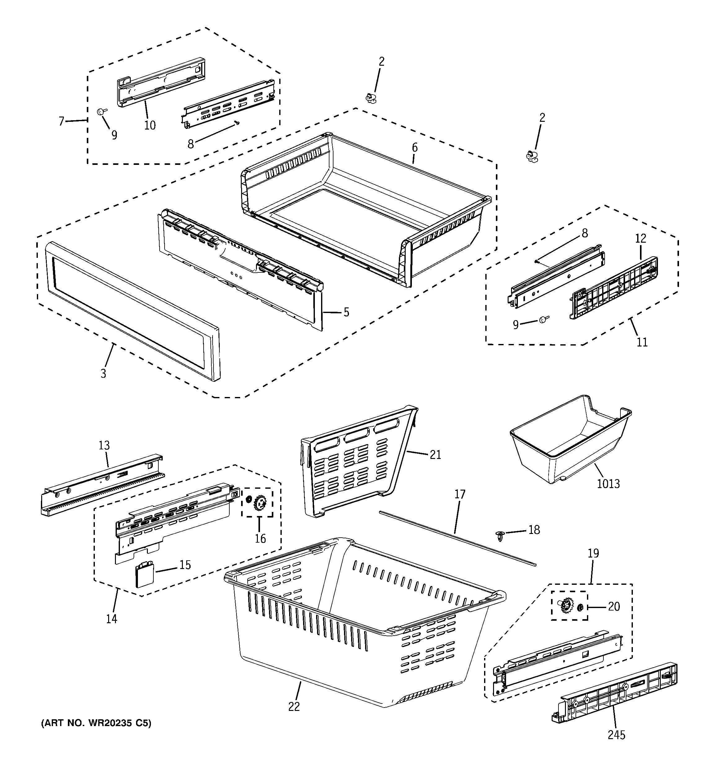 GE GFSF6KEXBWW freezer shelves diagram