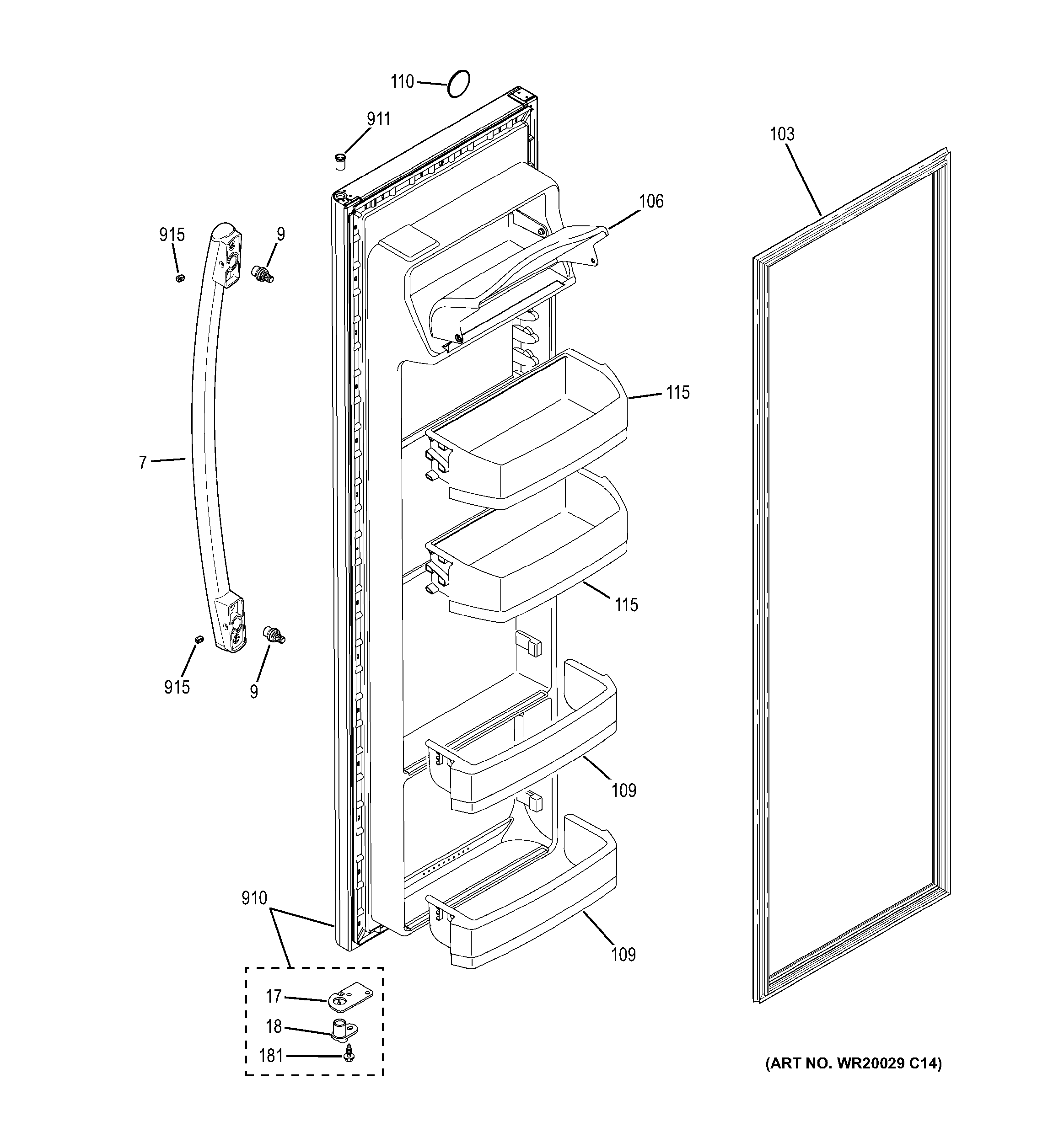 GE GSE22ESHDSS fresh food door diagram