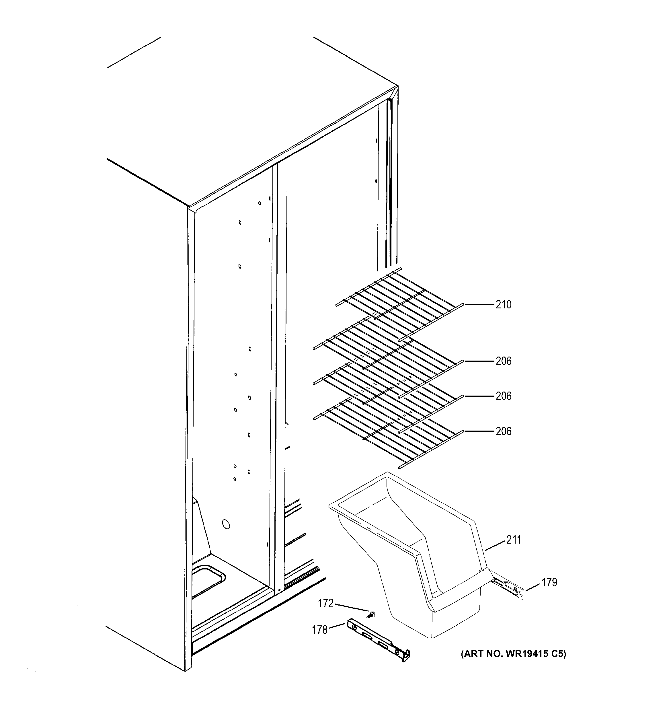 GE GSE22ESHDSS freezer shelves diagram